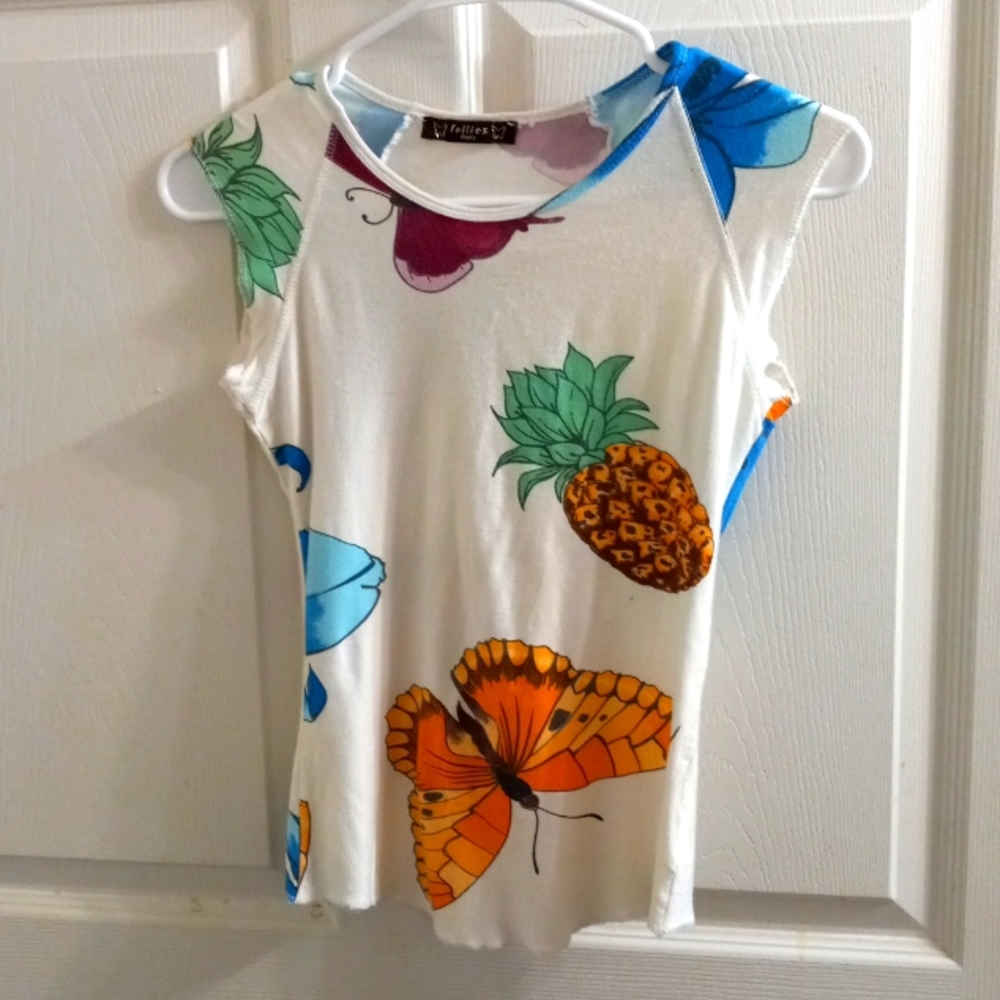 Y2K Follies Paris Vintage Small Super Fun T Top Stretchy Springtime Pine…